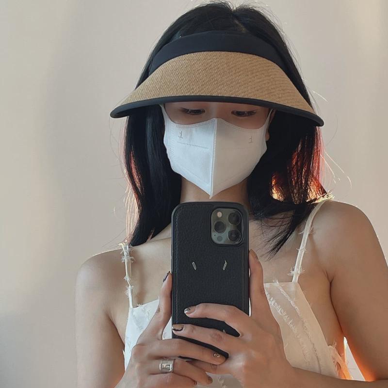 防晒帽子户外遮阳帽夏季女款草帽防紫外线发箍式太阳帽简约空顶帽
