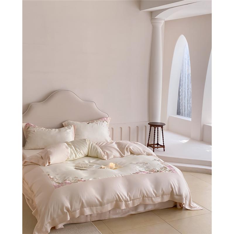 法式风花卉寝具床品四季款高端兰精莱天丝四件套家纺莫兰迪花园