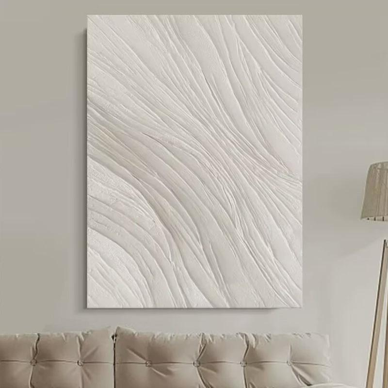纯手工油画白色立体肌理客厅背景墙装饰画现代抽象极简卧室无框画图片