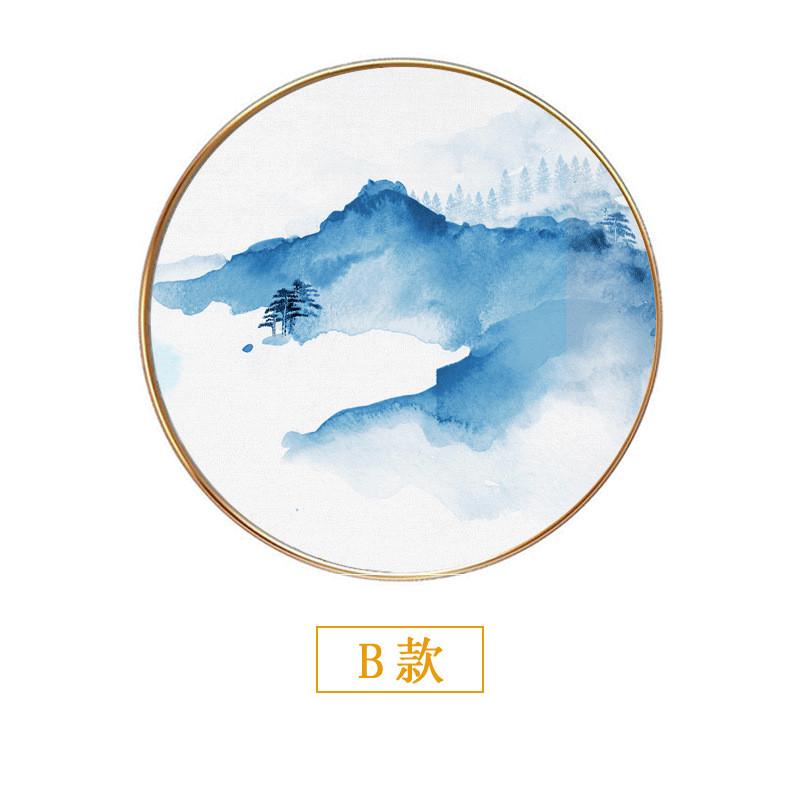 新中式客厅装饰画沙发背景墙艺术风景壁画入户玄关圆形山水挂画图片