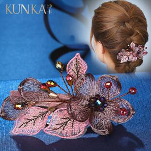 金属发夹盘发顶夹子头饰妈妈优雅气质弹簧横夹花朵带钻后脑勺发卡