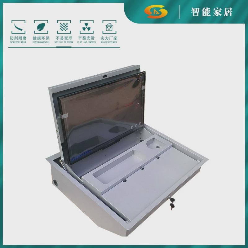 大型实木办公电脑桌翻转桌台式油漆会议视讯系统隐藏显示屏办公桌