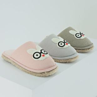 可爱卡通保暖人字纹棉拖鞋可拆卸底家居室内地板静音擦地拖鞋大码