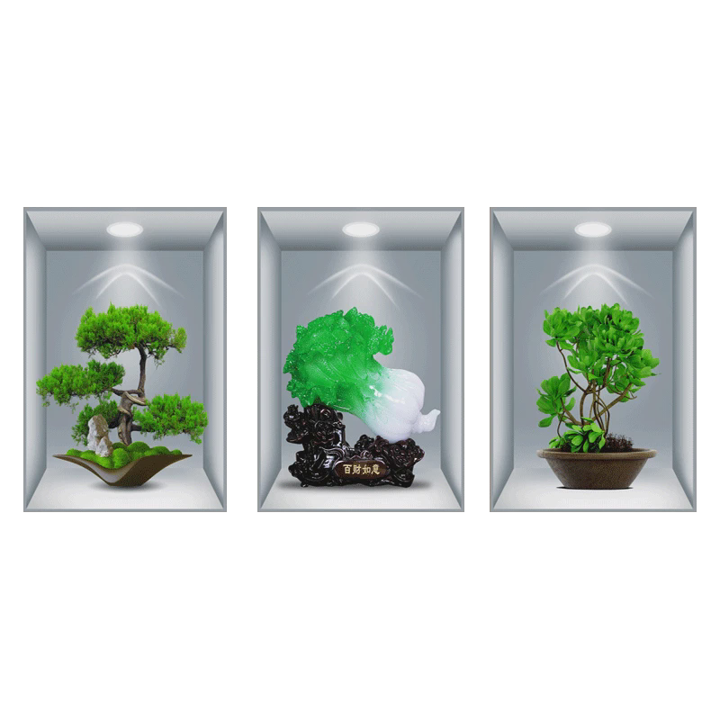 植物花卉餐厅壁画3d立体盆栽贴画过道楼梯装饰画宾馆三联画自新款图片