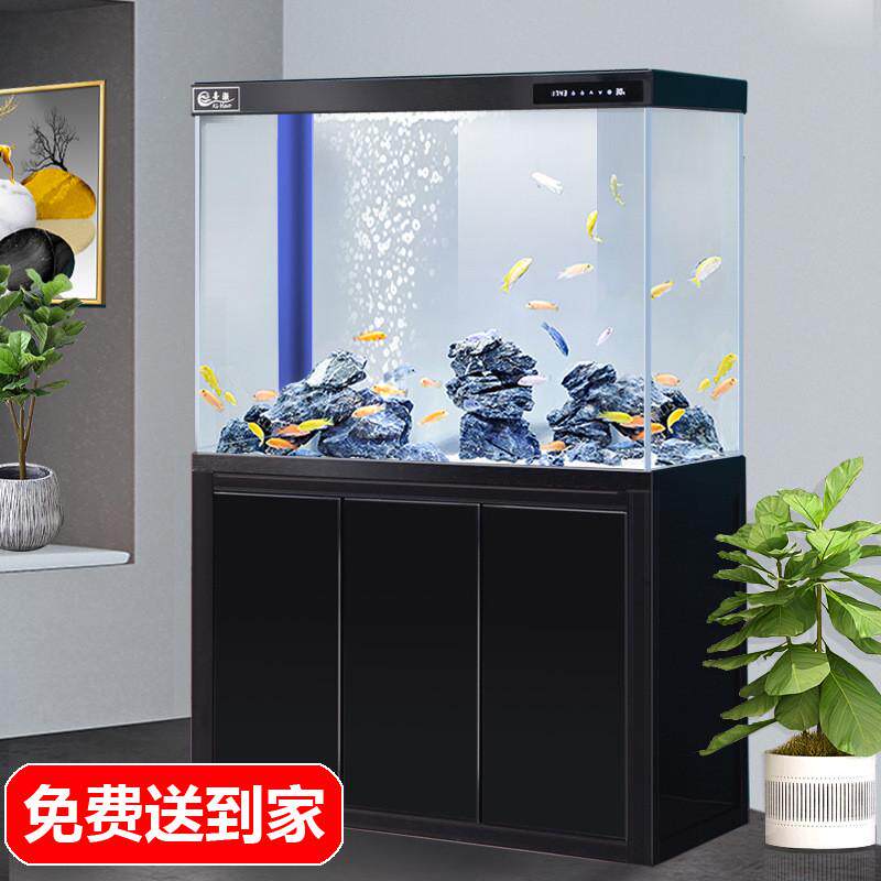 超白鱼缸水族箱客厅落地屏风大型家用小型免换水底滤金鱼缸造景送