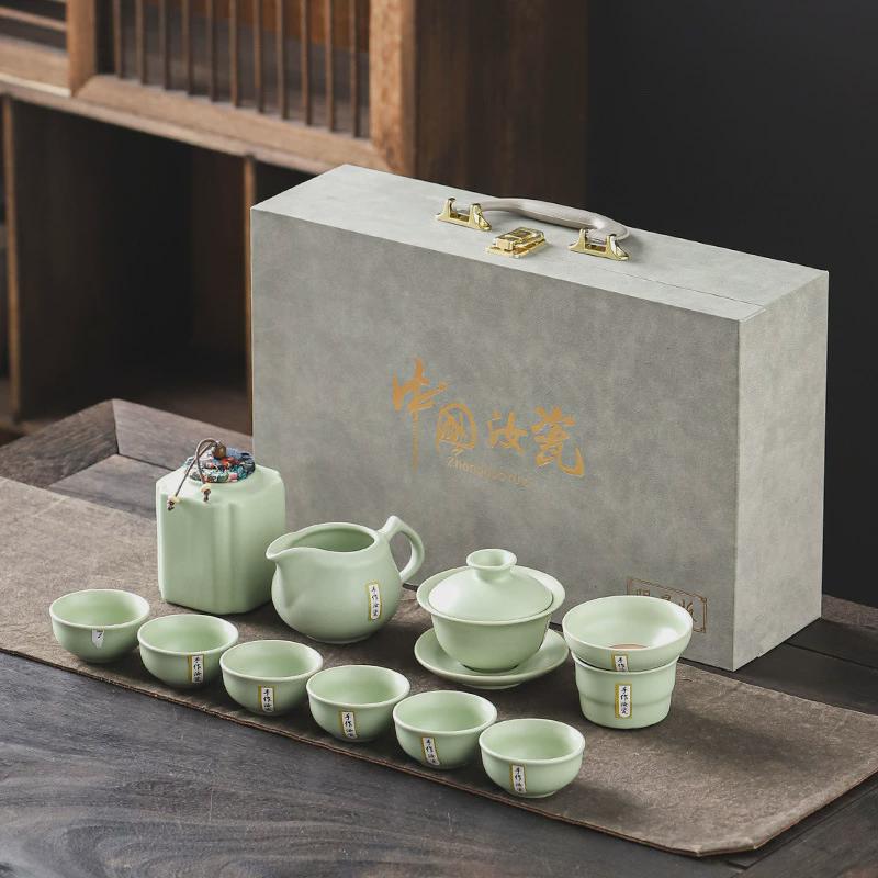 汝窑茶具套装批发陶瓷全套整套汝瓷茶壶茶杯盖碗高档商务活动礼品