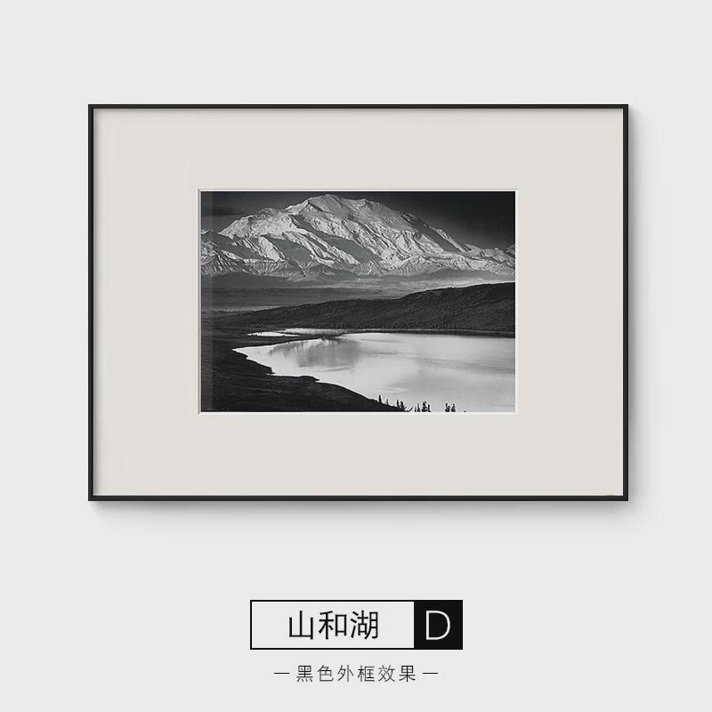 安塞尔亚当斯黑白风景背景墙壁画装饰画摄影书房餐厅卡纸组合挂画