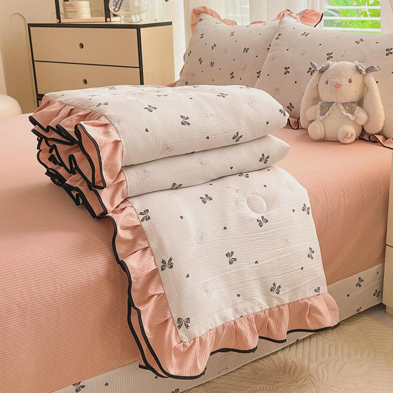 被子花边款泡泡棉夏凉被四件套夏季空调被薄款韩版公主风2024新款