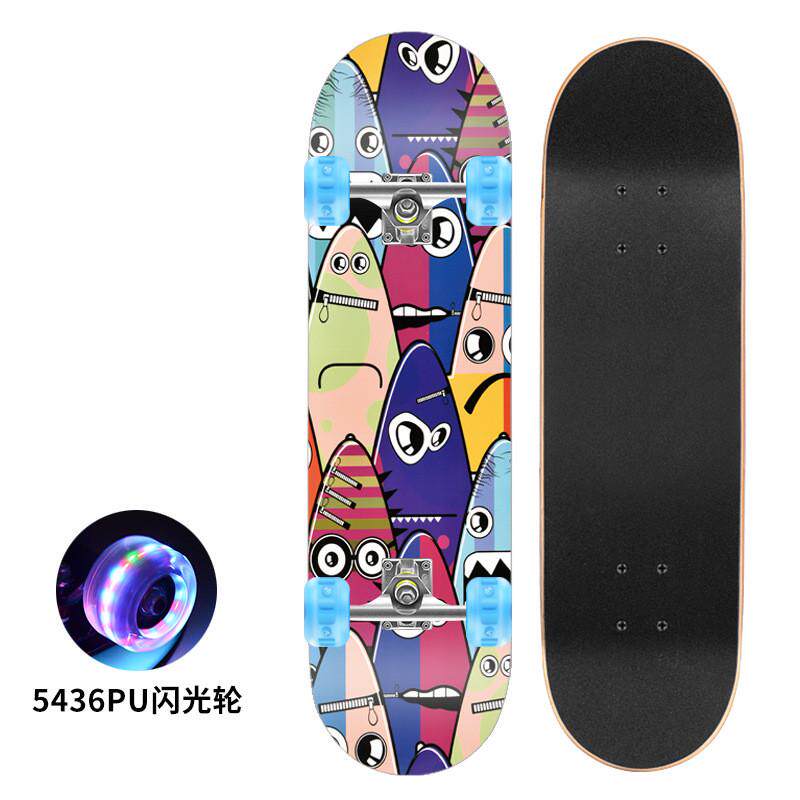 pu闪光轮专业成人四轮滑板男女生青少年儿童滑板初学者双翘滑板车