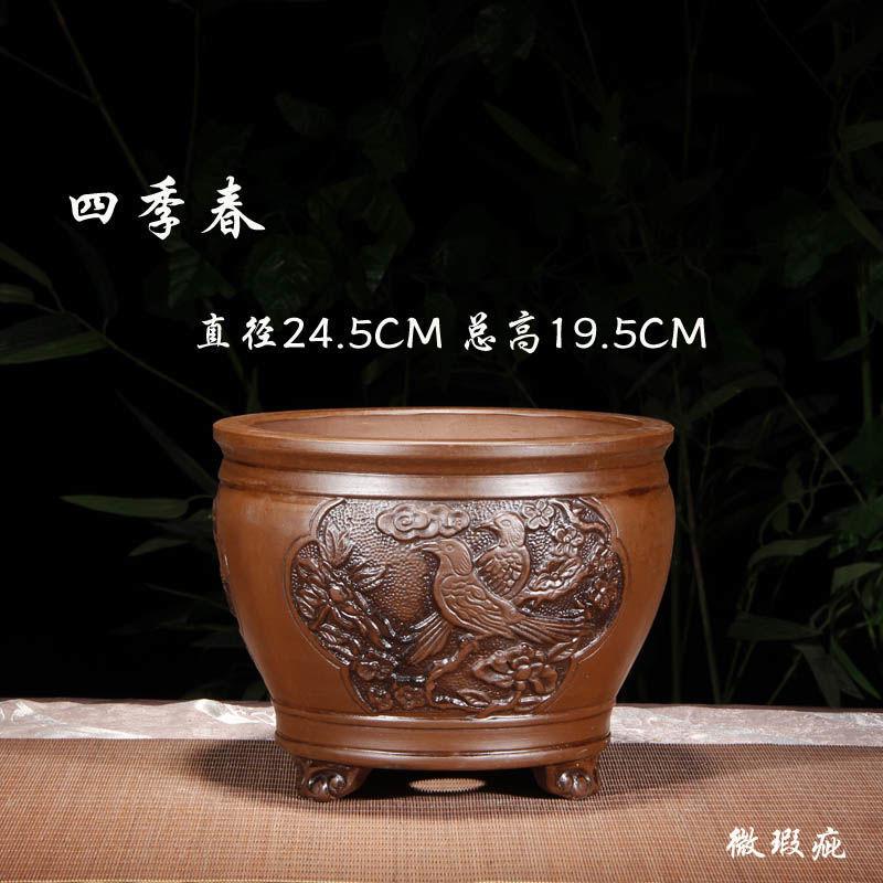 紫砂花盆陶瓷六方形仿古浮雕君子兰花盆景盆榕树梅花金弹子专用盆