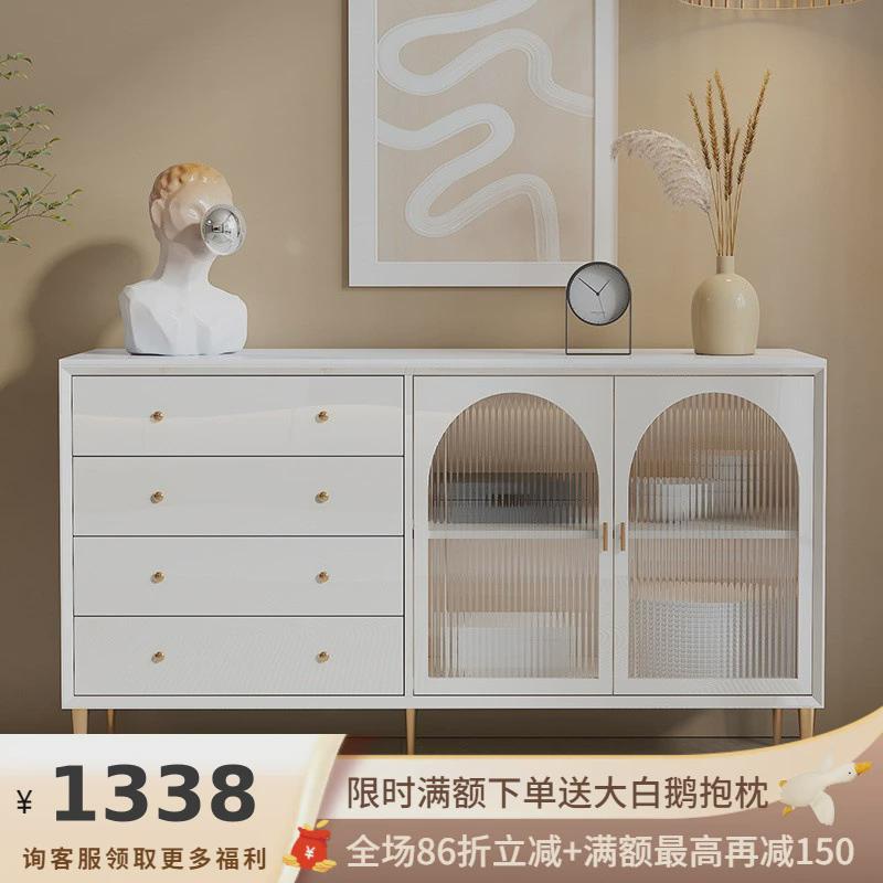 吉与奶油风轻奢餐边柜岩板简约白色厨房柜子储物客厅餐边柜边柜
