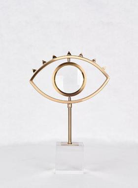 轻奢样板房摆件眼型铁艺摆件电镀拉丝高透玻璃防锈防潮家居摆件