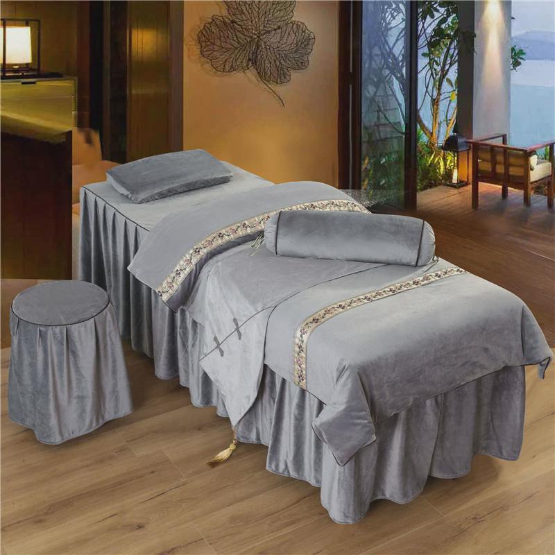 水晶绒美容床罩四件套欧式纯色冬季按摩床韩式美容院专用床罩理疗