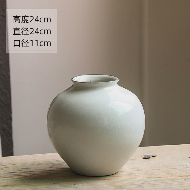 陶瓷花瓶复古新中式白色陶艺肚圆摆件禅意插花艺干花民宿装饰花器