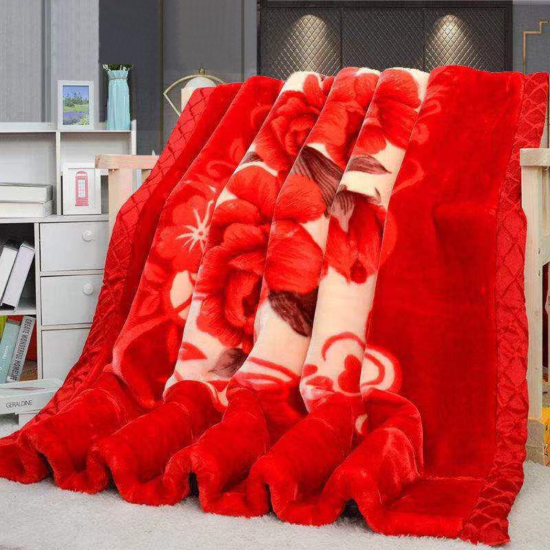 毯加厚冬季拉舍尔婚庆毛毯被子学生宿舍双人绒毯结婚双层大红毯子