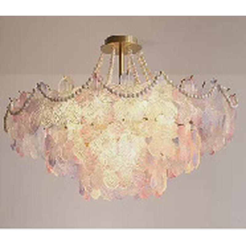 法式轻奢客厅吊灯水晶2024年玻璃奶油风温馨新款花瓣卧室大厅主灯