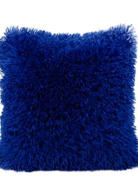 eq4f蓝色花朵几何沙发抱枕套靠垫长毛绒克莱因蓝刺绣坐垫样板间化