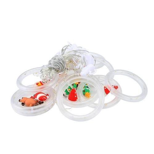 LED圆环圣诞窗帘灯节日装饰麋鹿圣诞老人雪人挂件橱窗装饰彩闪灯