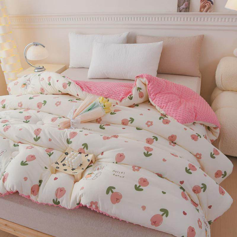 绒宜坊豆豆棉针织绒被子大豆纤维冬被双面春秋冬被芯单双家用