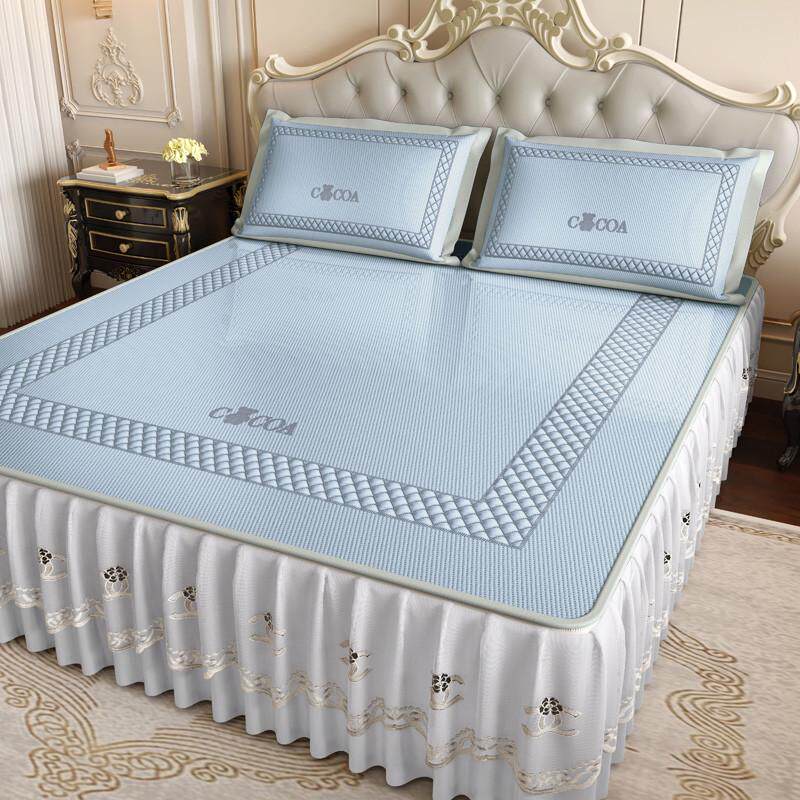 夏季凉席冰丝席三件套床裙款1.5米1.8蕾丝边可水洗高档空调软席子,床上用品,冰丝席,淘宝优惠券,粉丝福利购,淘宝优惠卷