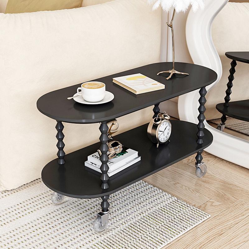 热销4s7复古茶几沙发边可移动边几带现代小桌子轮家用小户型收纳