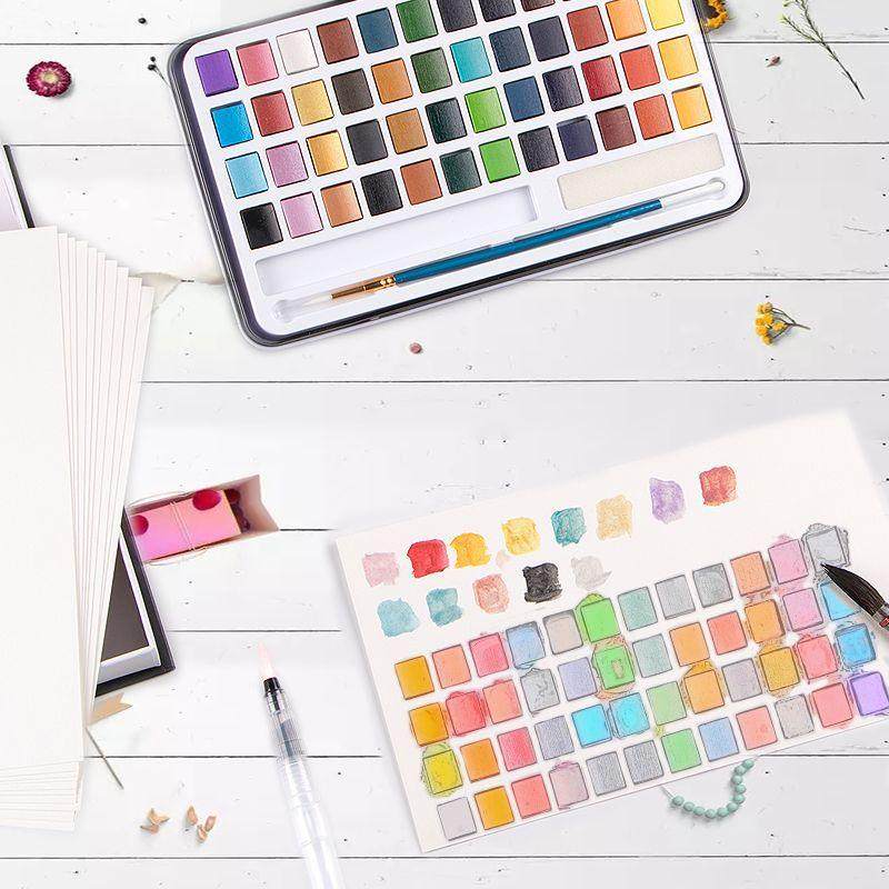 习勒48色固体水彩套装珠光水彩颜料初学者铁盒黑绘画套装供货,文具电教/文化用品/商务用品,丙烯颜料,淘宝优惠券,粉丝福利购,淘宝优惠卷