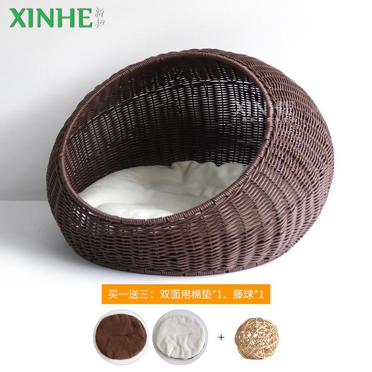 藤编猫窝狗窝宠物窝四季通用藤编透气半封闭宠物窝宠物用品耐磨