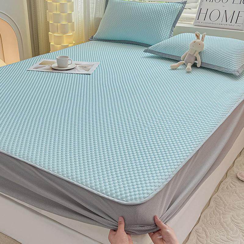 7wlo床笠款夏季凉感豆豆冰丝席三件套可水洗折叠凉席裸睡夏天空