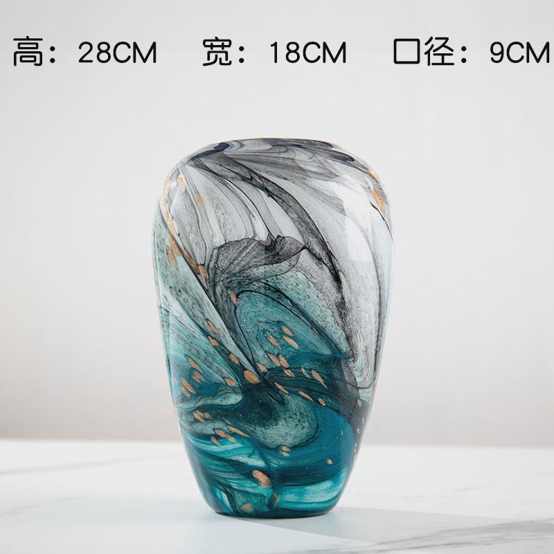 现代创意轻奢金砂洒金玄关手工玻璃花瓶客厅蓝色装饰品花器