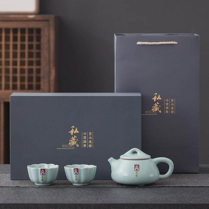 户商务礼品送客汝窑茶具茶具套装一壶二杯伴手礼定制汝瓷功夫茶壶