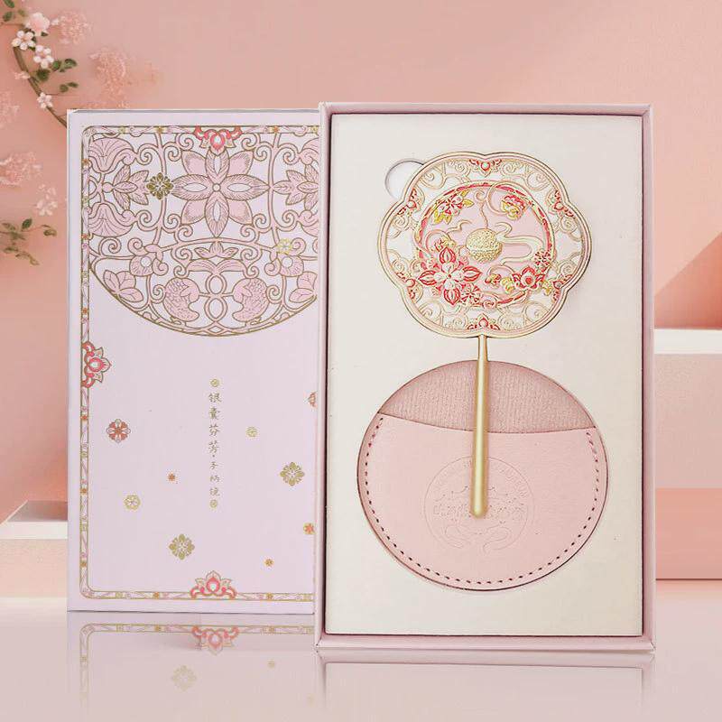 陕历博金鸾宝相古风博物馆文创镜带皮套结婚圆镜子手持化妆镜新品