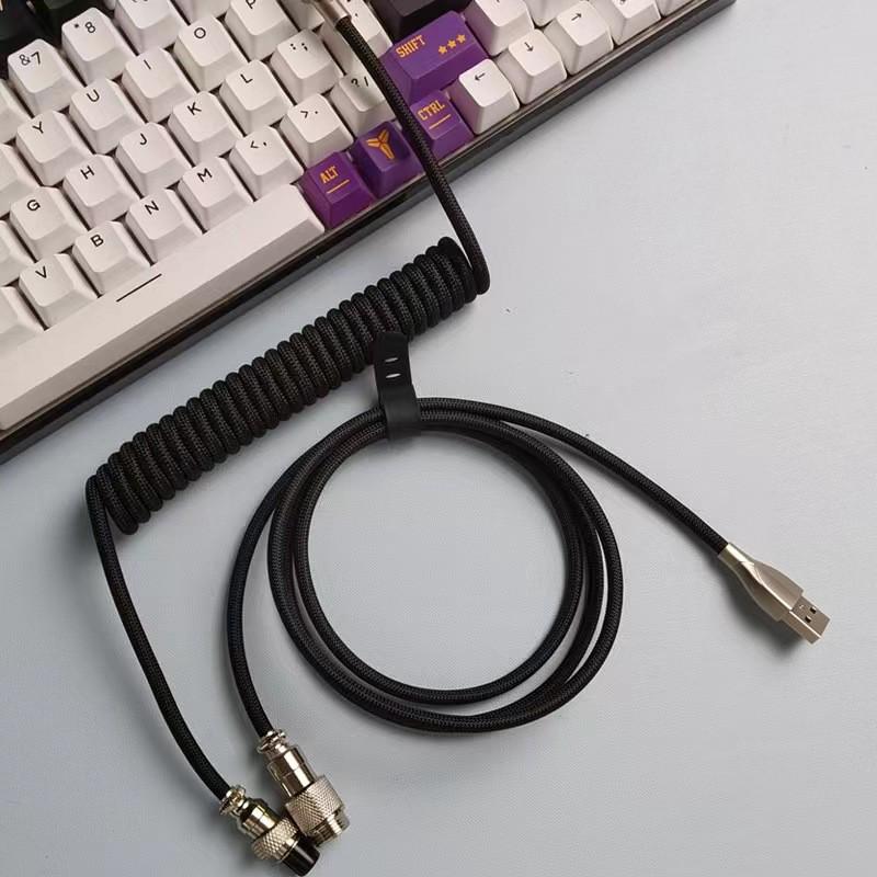 客制化航插线机械键盘数据线伸拉typec螺旋线USB
