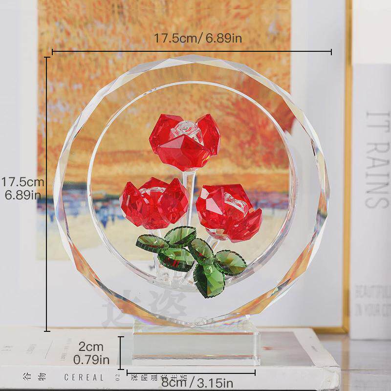 水晶玻璃工艺品创意花好月圆玫瑰花仿真花摆件卧室客厅装饰品摆件