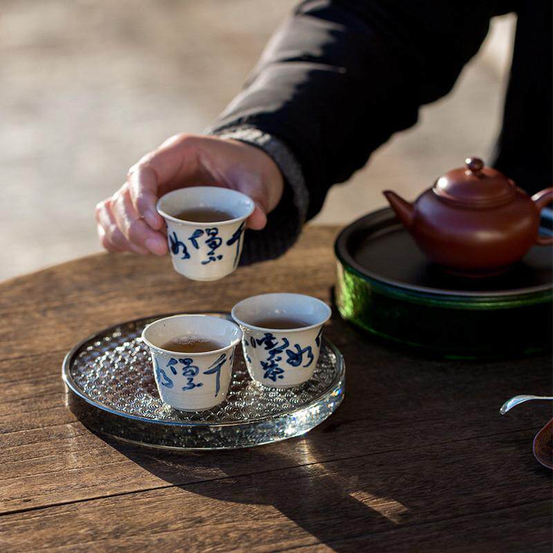 玻璃干泡盘海浪纹壶承加厚壶托茶托圆形茶盘杯垫茶点盘茶道零配件