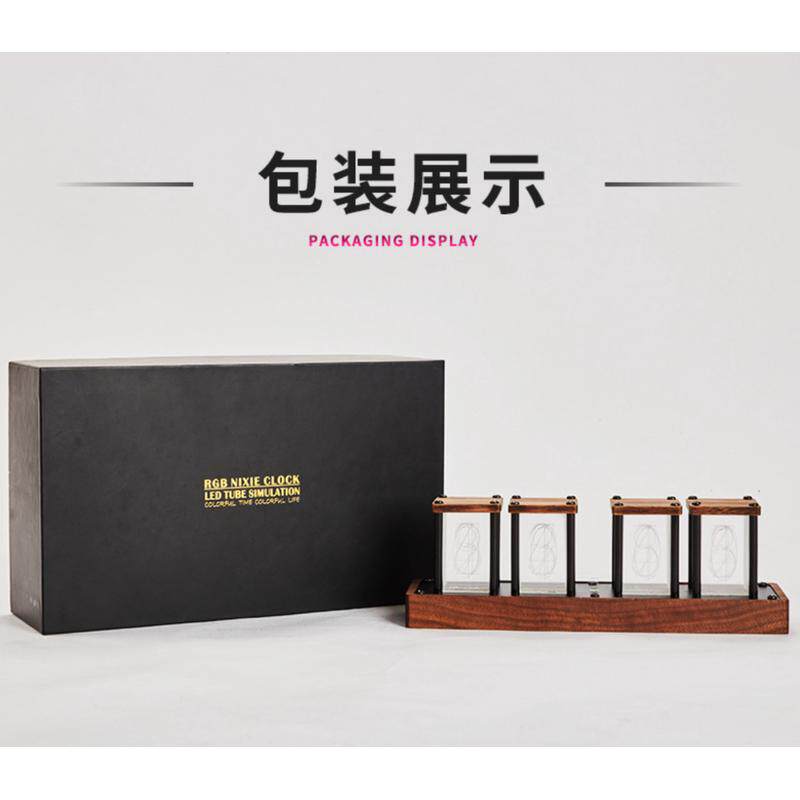 拟辉光管时钟定时器免组装数字led闹钟rgb辉光钟胡桃木新品