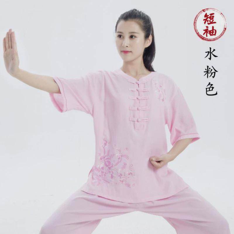 太极服亚麻飘逸绣花太服女式夏季练功服舒适太拳棉麻八段锦