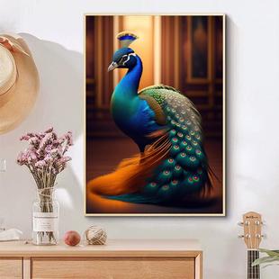 轻奢花开富贵挂画孔雀牡丹花装饰画玄关进门壁画客厅沙发背景墙