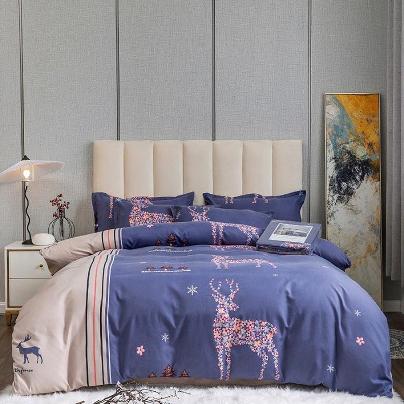 新款床上用品套件肤小版花磨毛四件套水洗棉亲中国风大版花四件套