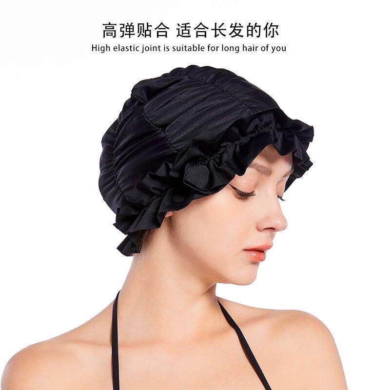 厂家批发百褶布泳帽木耳边加大头围不勒头长发护耳游泳温泉女泳帽