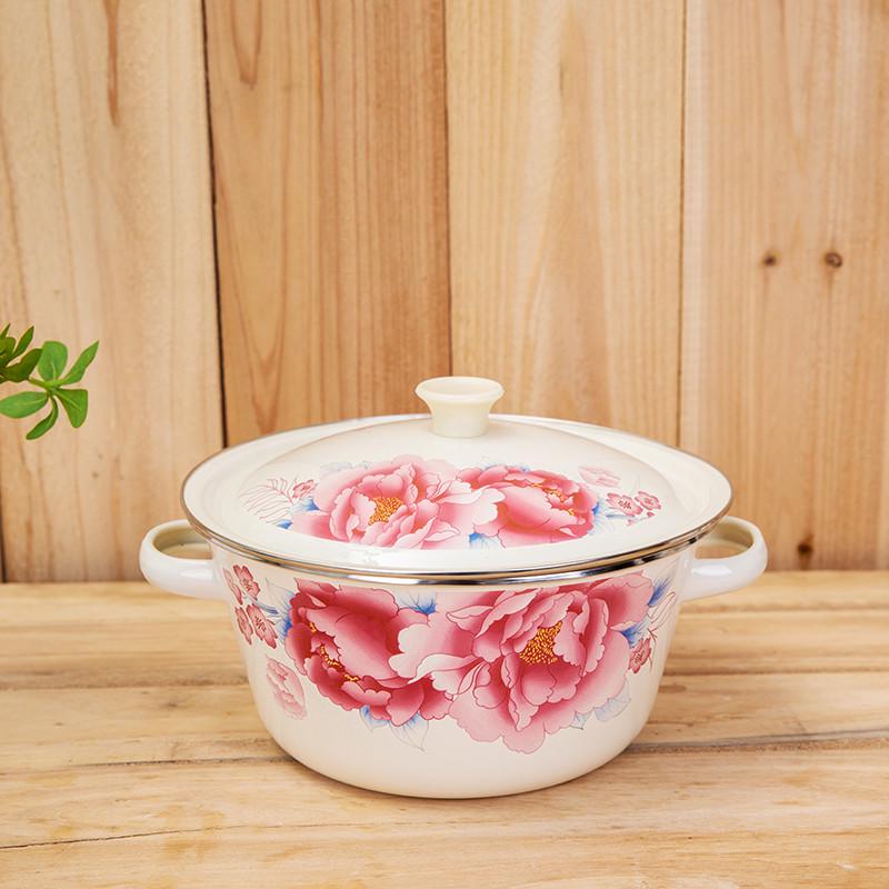 77n加厚怀旧搪瓷盆双耳带盖和汤碗猪油碗搅拌碗包饺子拌馅搪瓷碗