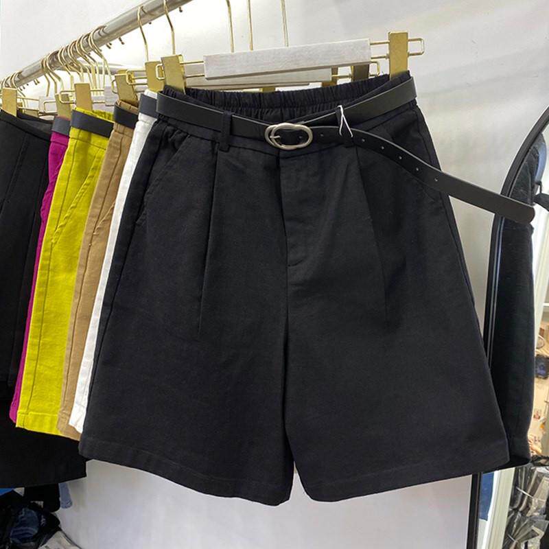 黑色女夏纯棉薄款阔腿大码a字显瘦休闲中裤五分