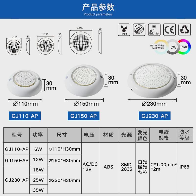 新品上新低压ac12v全灌胶防水ip68水下泳池灯户外照明亮化水下灯