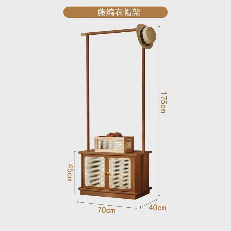 藤编实木木衣架卧室可移动脏衣篓白蜡挂衣架落地室内多功能衣帽架
