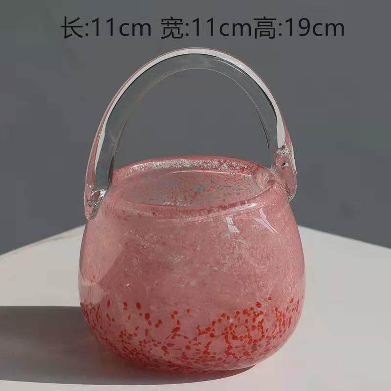 碧轩吕林霞手提篮玻璃花瓶包包粉色创意新品摆件花瓶插花花艺师