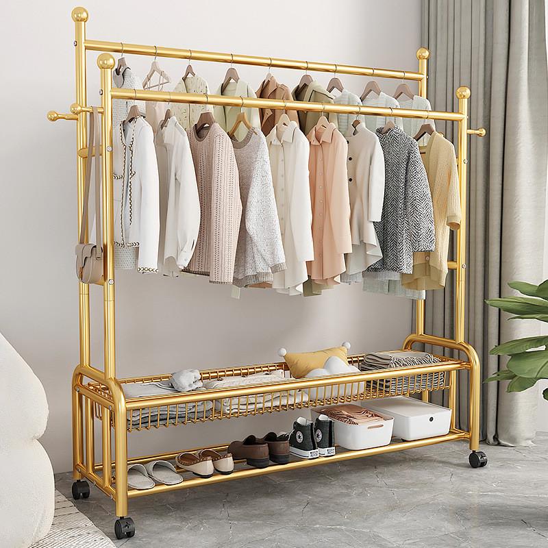 挂衣架落地卧室家用晾衣架衣帽架室内阳台凉衣服落地双杆立式架子