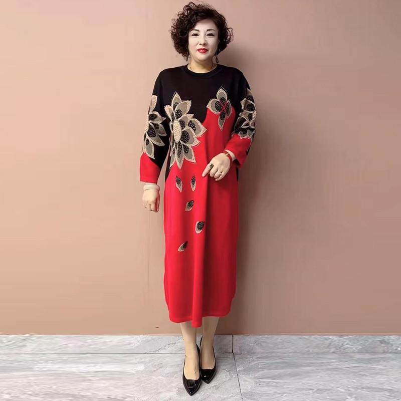 红色提花烫钻女秋冬季时尚宽松大码洋气打底子,女装/女士精品,连衣裙,淘宝优惠券,粉丝福利购,淘宝优惠卷