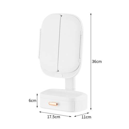 创意三折led化妆镜补光镜家用桌面梳妆镜可折叠带抽屉可收纳带灯