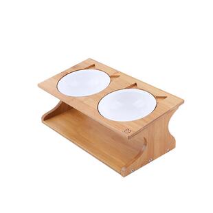 喵仙儿猫碗陶瓷简约竹木口宠物斜碗架碗双碗猫猫用品斜口高脚猫碗