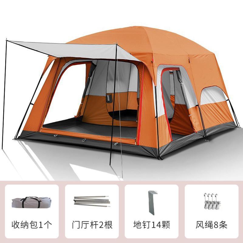 搭建户外露营大帐篷便携式家庭两室一厅加厚防晒防雨多人野营双层