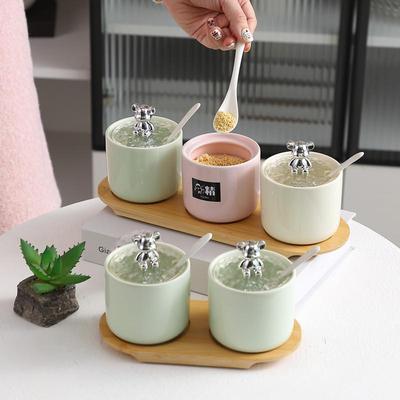 奶油风陶瓷调料盒套装家用盐味罐子厨房佐料理瓶收纳用品辣椒味精